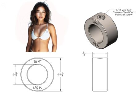 303 Stainless Steel Solid Set Collars, Shaft Collars W/1 Set Screw.  3/4" Round Bore. QUAN 2 - Image 2