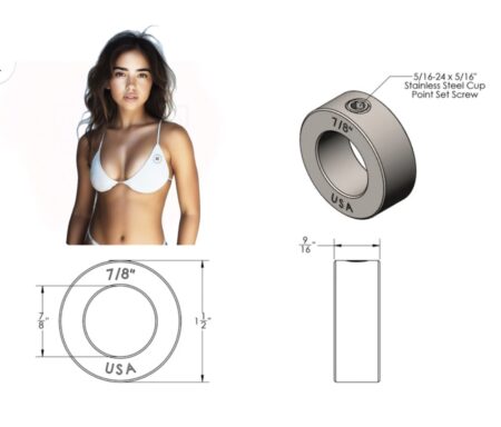 303 Stainless Steel Solid Set Collars, Shaft Collars W/1 Set Screw.  7/8" Round Bore. QUAN 2 - Image 2
