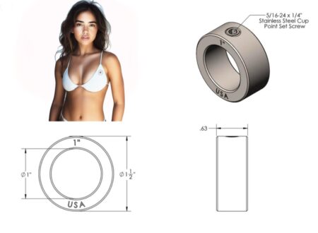303 Stainless Steel Solid Set Collars, Shaft Collars W/1 Set Screw.  1" Round Bore. QUAN 2 - Image 2