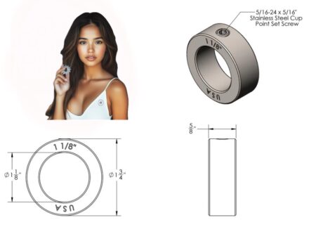 303 Stainless Steel Solid Set Collars, Shaft Collars W/1 Set Screw.  1-1/8" Round Bore. QUAN 2 - Image 2