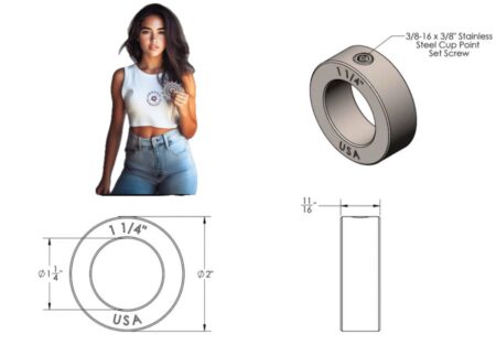 303 Stainless Steel Solid Set Collars, Shaft Collars W/1 Set Screw.  1-1/4" Round Bore. QUAN 2 - Image 2